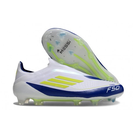 Adidas Scarpe F50 Elite Laceless FG Bianco Giallo Solare Blu Lucido