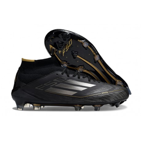 Adidas Scarpe F50 Elite Mid FG Nero Core Ferro Metallizzato Oro Met