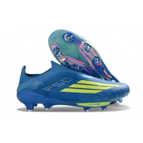 adidas F50+ Senza Lacci FG X MESSI Team Blu Royal Giallo Solare Semi Blu Burst